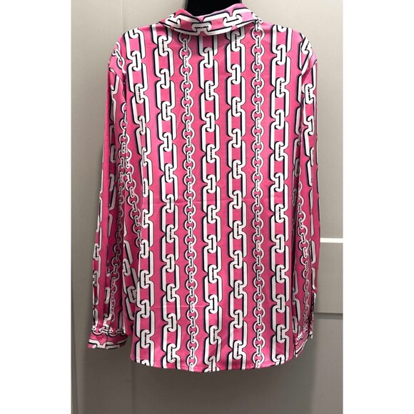 Maison d'Amelie Paris Women's Pink Chain Print Long Sleeve Blouse Top Sz XL NWT - Picture 4 of 10